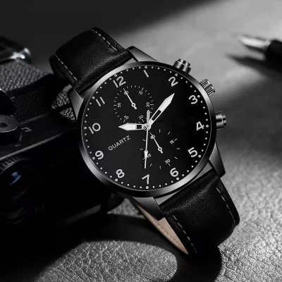 Classic black leather watch
